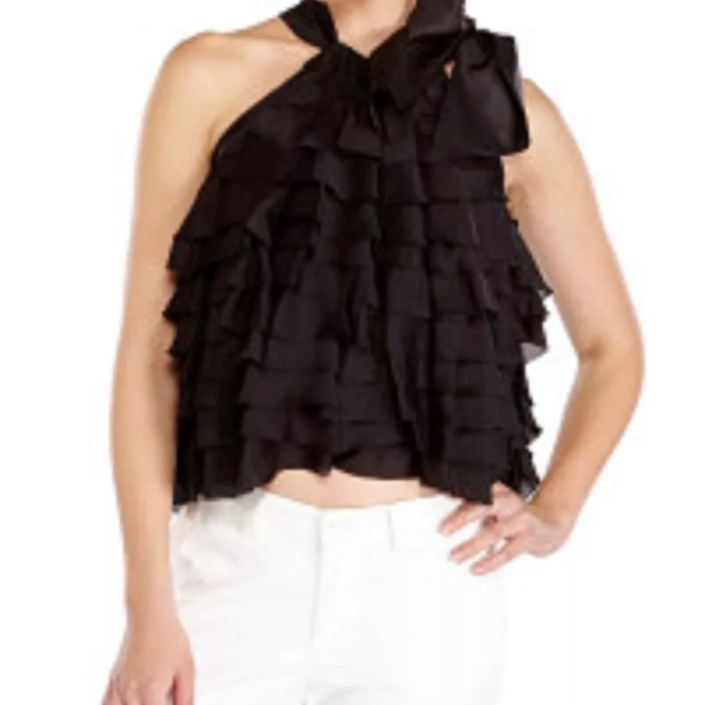 Cynthia Rowley Layered Silk Side Tie Top Black